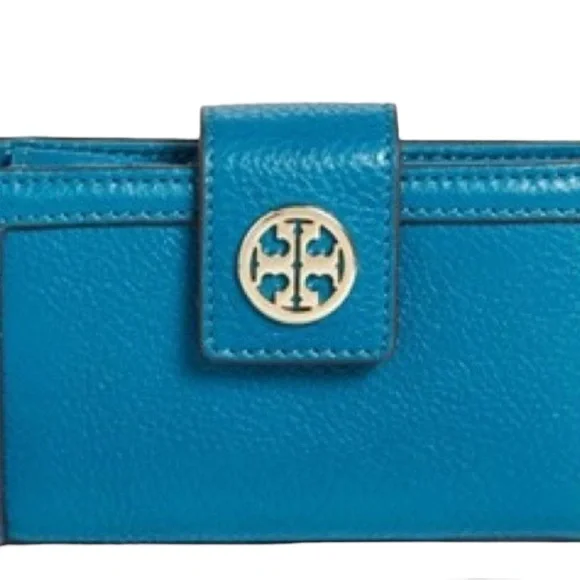 Tory Burch blue Amanda bifold wallet snap close credit card slots on inside - Picture 12 of 12